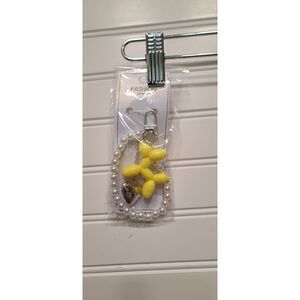 Yellow Balloon Dog Keychain w/ Silver Heart & Pearls | Cute Charm Accessory